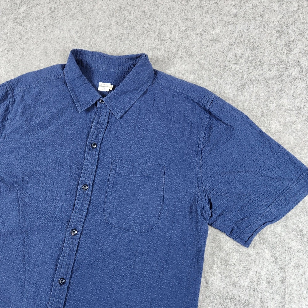 Bridge & Burn Shirt Men XXL Blue Seersucker Short Sleeve Casual Button Down Top
